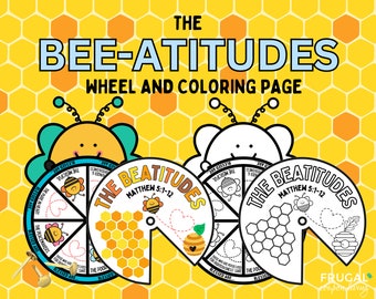 Beatitudes for Kids Bible Verse Activity, The Beatitudes Coloring Wheel & Beehive Coloring Page, Matthew 5 Bee-Attitude Bee Craft Printable