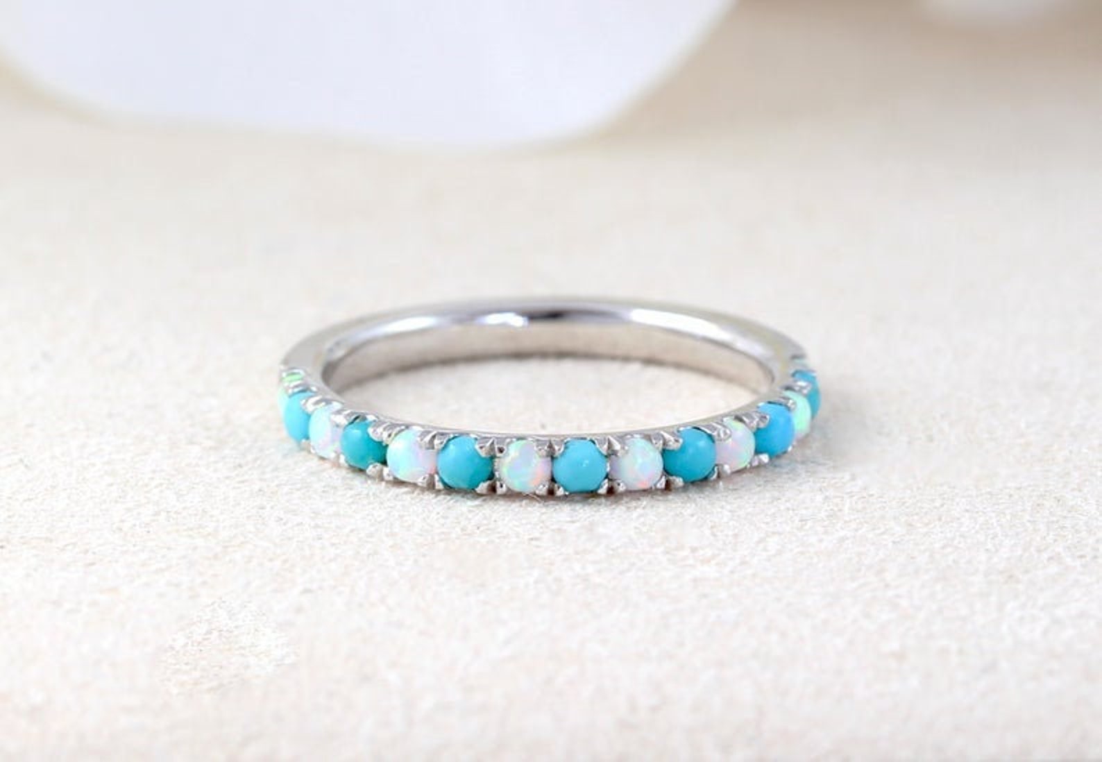 Turquoise Opal Eternity Band December birthstone ring Rose