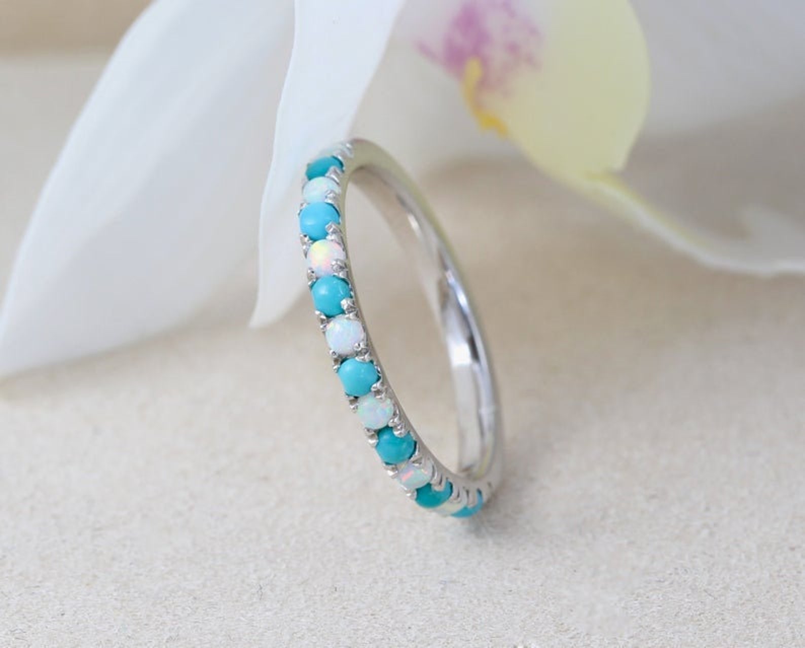 Turquoise Opal Eternity Band December birthstone ring Rose