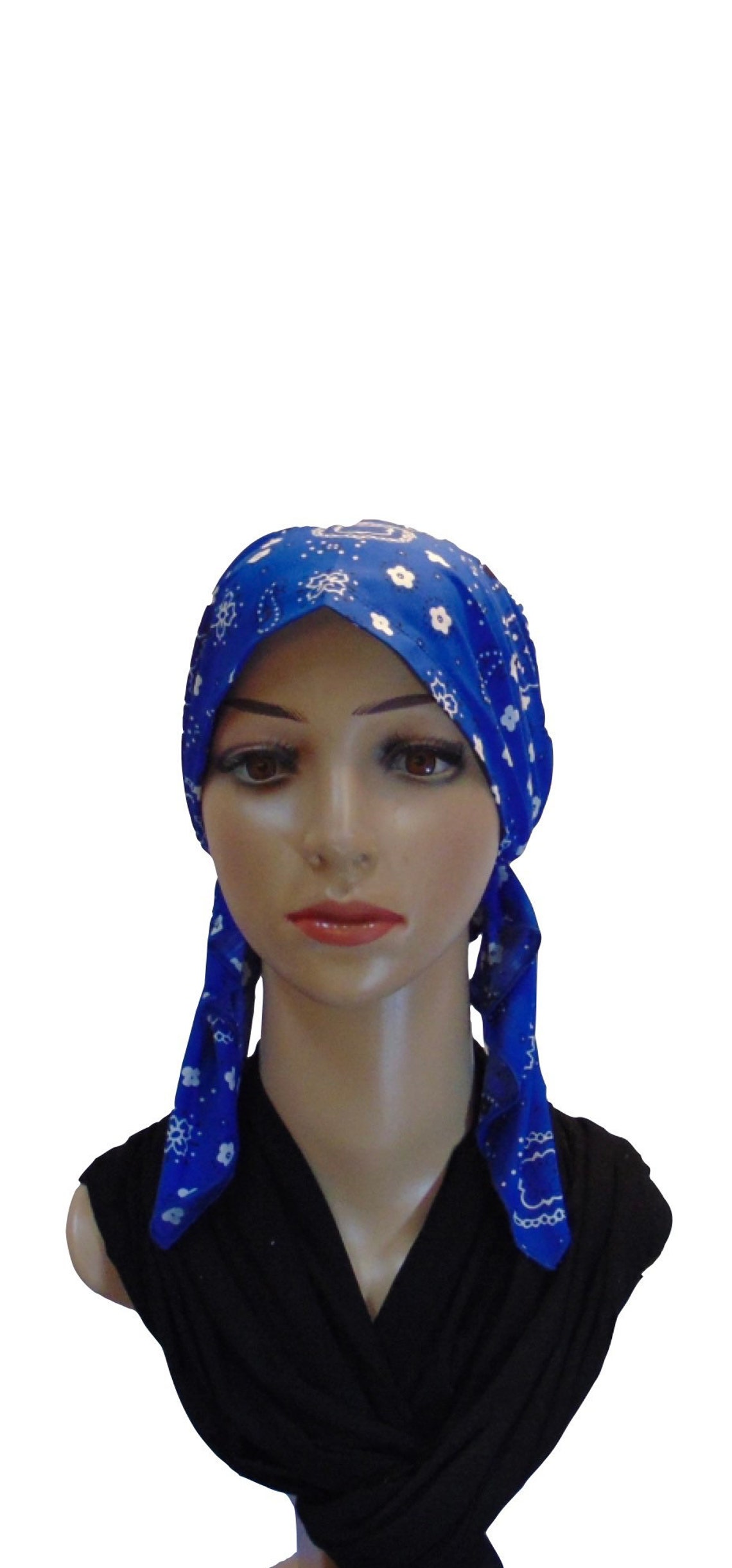 Blue Head scarf bandana head wrap pretied cotton paisley hear Etsy
