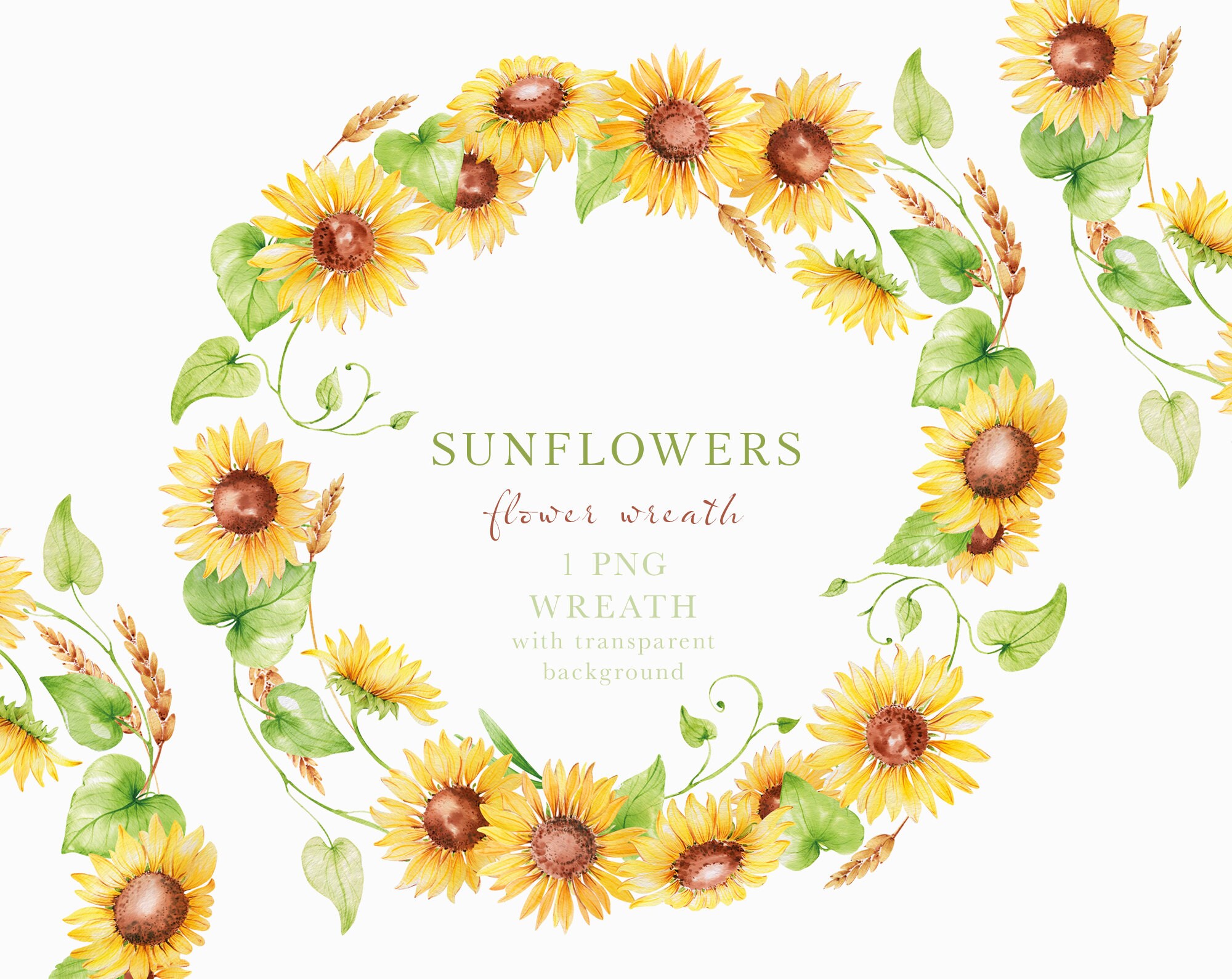 Sunflower clipart wreath png Sunflower watercolor flower | Etsy