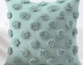 Sumptuous Pale Green Tufted Cushion & Inner Pad incl 75% Cotton 45x45cm