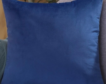 Blue Velour Plain Cushion Cover & Inner Pad Incl Square 45 x 45 cm Throw Sofa Cushion