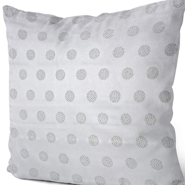 White & Silver Diamanté Circles Cushion with Inner Pad incl.