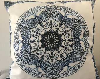 Mandala Print Cushion & Inner Pad incl. 45 x 45 cm Blue White