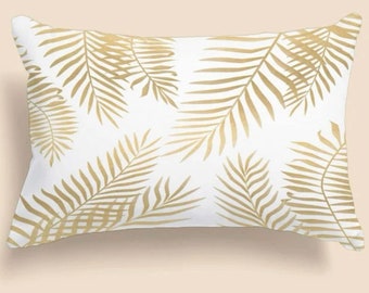 Housse de coussin rectangulaire blanche avec feuille d'or et coussin intérieur inclus 30 x 50 cm