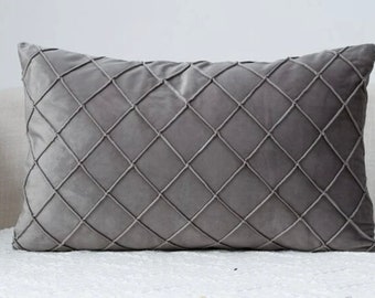 Grey Plaid Rectangular Cushion & Inner Pad Incl. 30 x 50 cm Throw Cushion