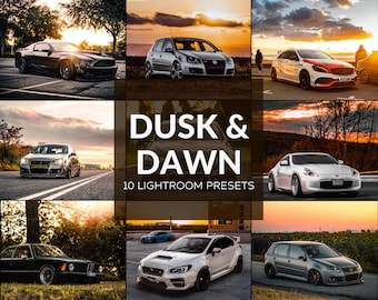 Könnte beinhalten: Eine Collage aus 10 Bildern, die verschiedene Autos in der Dämmerung und im Morgengrauen zeigen. Die Bilder zeigen eine Vielzahl von Automodellen, darunter einen schwarzen Ford Mustang, einen silbernen Volkswagen Golf, einen weißen Nissan 370Z und einen grauen Subaru WRX. Die Bilder wurden alle bei Sonnenuntergang oder Sonnenaufgang aufgenommen, wobei die Sonne einen warmen Schein auf die Autos wirft.