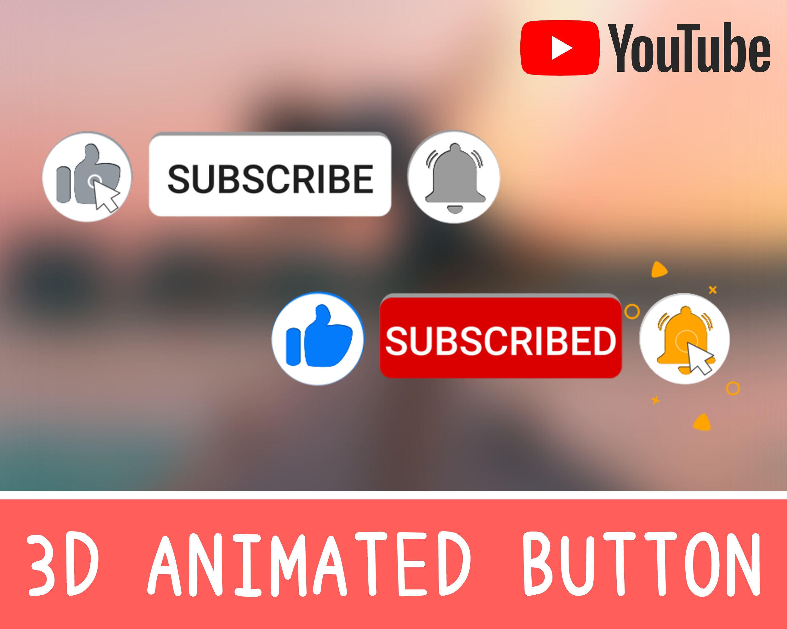 Like Subscribe And Bell Button For Youtube D Animated Etsy