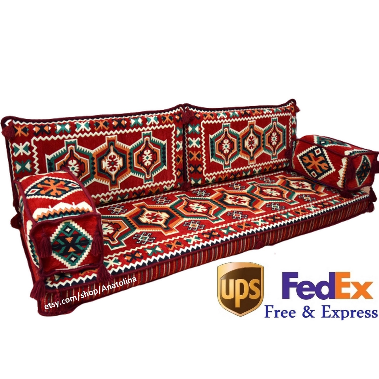 Rojo verde oriental cojines de suelo sofá sofá sofá asientos | Etsy
