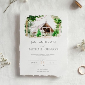 Custom Wedding Invitation with Watercolor Venue Painting, Invitation Set, Wedding Church Portrait, Custom Watercolor Wedding Invitation