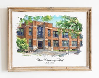 Custom Watercolor School Painting, School Portrait, Teacher & Principal Retirement Gift