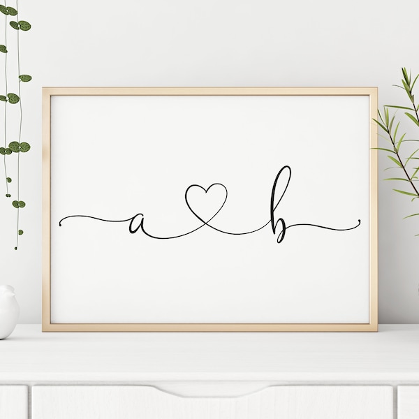 Custom Couples Name initials Print, Personalization Couple initial Wall art, Couple initials With Heart, Livingroom & Bedroom instant Print