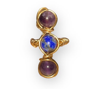 Princess Gemstone Gold Ring- 3 peat - Amethyst + Lapis Lazuli