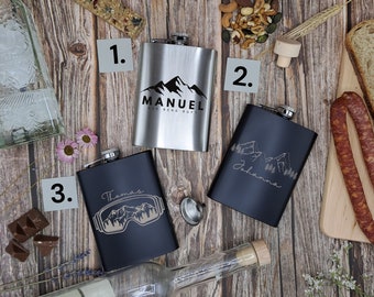 Randonnée Montagnes Nom personnalisé Hip Flask Coffret cadeau | Alpes | Gourde en acier inoxydable | Idée cadeau | Sports d'hiver | Anniversaire