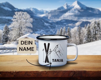 Ski Emaille Vintage Tasse | Berge | Alpen | Geschenk | Geburtstag | Bürotasse | Wintersport | Duftkerze | Ski Après-Ski Winter