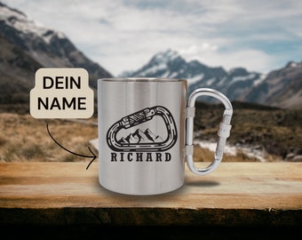 Carabiner Personalized Name Mug Mountains | Tea cup coffee cup | Hiking | Stainless steel cup | Gift idea | Gift set