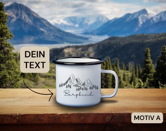 Bergkind Emaille Vintage Tasse | Berge | Wandern | Alpen | Outdoor | Geschenk | Geburtstag | Bürotasse | Duftkerze | Dekoration