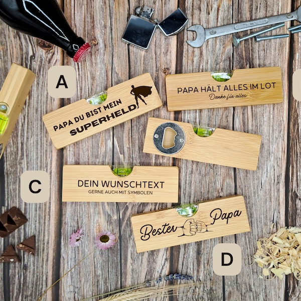 Flaschenöffner Wasserwaage personalisiert für Papa Opa Mann | Männer Geschenke | Vatertag | Geburtstag Geschenkset | Hauseinweihung Hochzeit