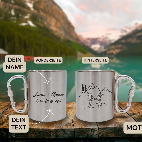 Personalisierte Paar Partner Tasse Wandern Berge | Teetasse Kaffeetasse | Edelstahl Tasse | Valentinstag | Geschenkset | Paar Geschenk