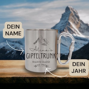 Gipfeltrunk Personalized Carabiner Mug Mountains | Teacup Coffee Mug | Hiking | Stainless Steel Mug | Gift Idea | Gift Set