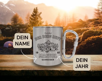 Der Berg ruft Personalisierte Tasse mit Namen & Jahr | Berge | Teetasse Kaffeetasse | Wandern | Edelstahl Tasse | Geschenkidee | Geschenkset