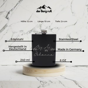 Personalisierter Name Flachmann Geschenkset Berge Alpen Wandern Edelstahl-Trinkflasche Outdoor Camping Geschenkidee Bild 2