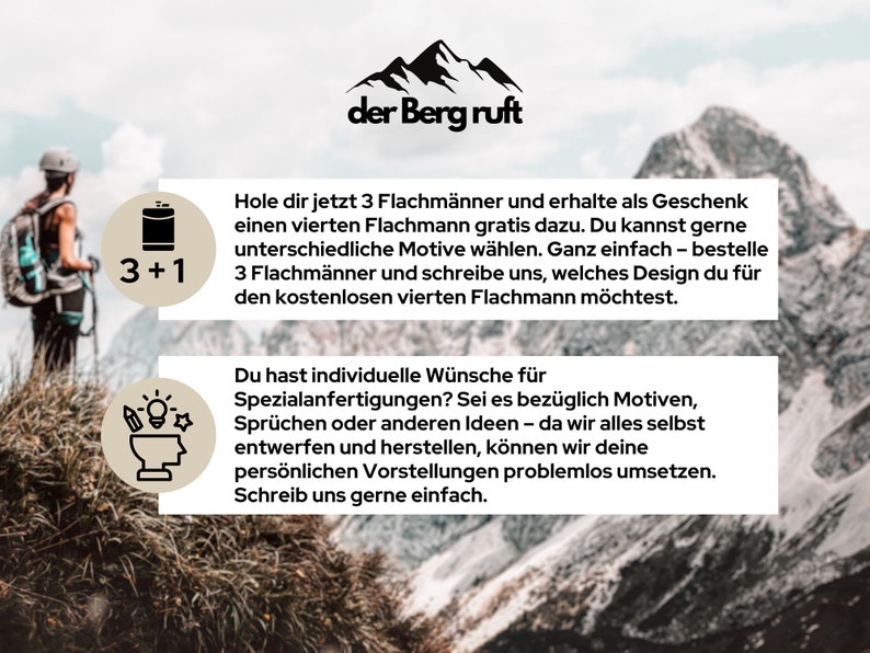 Personalisierter Name Flachmann Geschenkset Berge Alpen Wandern Edelstahl-Trinkflasche Outdoor Camping Geschenkidee Bild 7