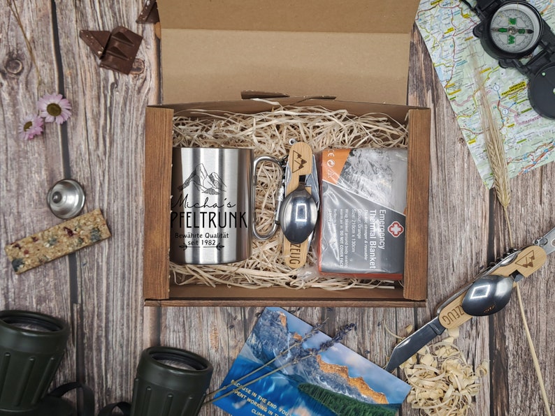 Hiking Mountain Gift Set Box Carabiner Mug Mountains Hiking Multitool Cutlery Camping Outdoor Bushcraft Survival Forest Mit Geschenkbox