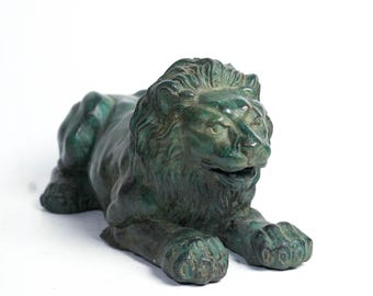 Bronze lion statue 11.8" inch - 30m cm, metal, cast bronze, patina, realistic, detailed, abstract, modern, antique, classical, outdoor