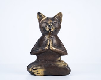 Bronze Cat Yoga, Yoga Style, Kitten, Cat Lover, Animal, Bronze Animal, Miniature, Home Decor, Ornament, Office Decor, Birthday Gift, Art