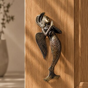 Poignée de porte sirène vintage, décoration de sirène, décoration de porte, idée cadeau, cadeaux de Noël, grande poignée de porte en laiton, sirène en laiton