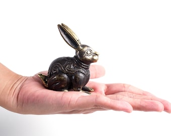 Little Tiny Rabbit 3.9" inch/10 Cm, Bronze Rabbit, Rabbit Statue, Handmade, Hand Carved, Miniature, Home Decor, Birthday Gift, Gifts Idea