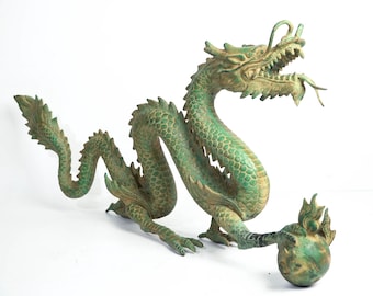 Antike chinesische Bronze-Drachen-Statue, chinesischerDrache, BronzeStatue, orientalische Kunst, mythische Skulptur, LuckyDragon, HomeDecor, antiker Stil