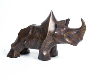 Bronze Abstract Rhino Statue 12 Cm - 4.7" inch, Bronze Statue, Rhino Statue, Handmade, Hand Carved, Housewarming, Miniature, Abstract