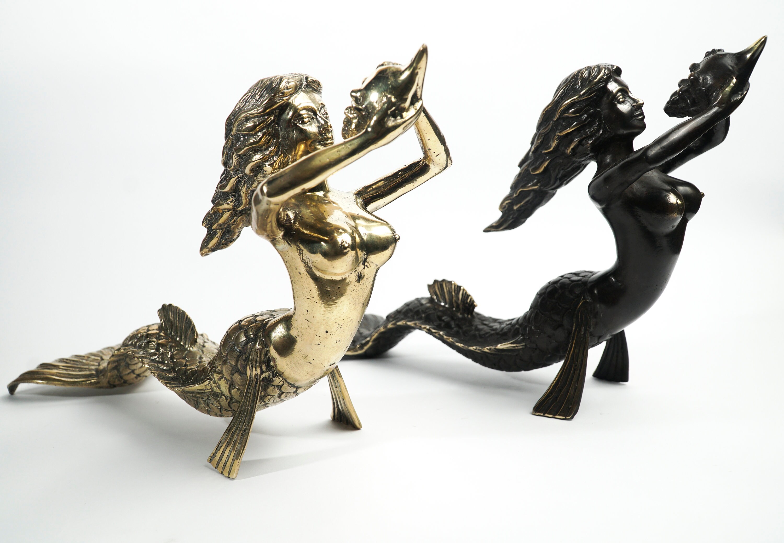 Two Colors Sexy Mermaid Bronze Statue, Figurine, Unique Figurine, Sculpture, Female, Sea Creature, Brass, Room Decor, Gift for Her, Gifts