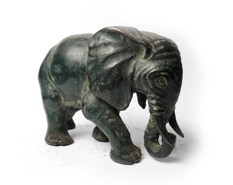 ブロンズ製の座った象の置物、4インチの像、真鍮の装飾、箱舟