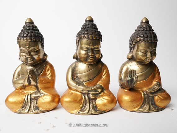 Brass Three Wise Buddha Sculpture, 3 Set Statue, Buddha Sculpture