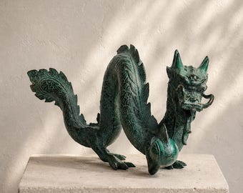 Bronze dragon statue 11.8" inch / 30 Cm, mythical creature, fantasy sculpture, dragon figurine, metal artwork, handcrafted statue, detailed