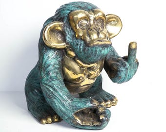 Bronze Middle Finger Gorilla Sculpture 30 Cm - 11.8" inch, Funny Sculpture, Gorilla Lover, Animal, Housewarming, Handmade, Handicrafts, Gift
