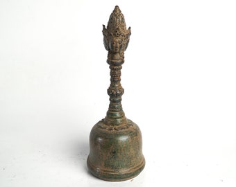 Genta Bell with Lord Brahma Head, 7.8" inch / 20 Cm, Bell Bronze, Antique Bell, Vintage Genta, Brass, Ornament, Housewarming, Home Decor