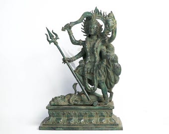 Large Mahakali Bronze Statue, Kalika Figure, Hindu Goddess, Durga Bronze, Antique Sculpture, Home Decor, Room Decor, Birthday Gift