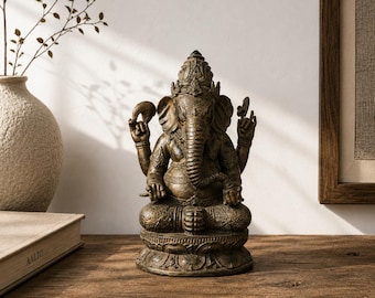 Bronze Antique Lord Ganesh Sculpture 20 cm - 7.8" inch, Bronze Statue, Art Bronze, Handmade, Hand Carved, Housewarming, Miniature