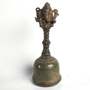Genta Bell with Lord Ganesh - 7.8&quot; inch/20 Cm, Genta Bronze, Bell Bronze, Antique Bell, Bronze, Brass, Ornament, Housewarming, Home Decor