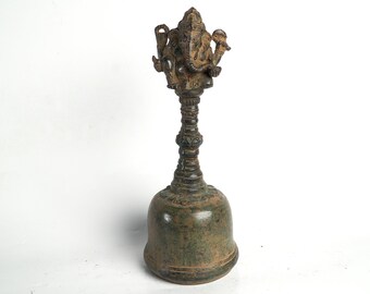 Genta Bell with Lord Ganesh - 7.8" inch/20 Cm, Genta Bronze, Bell Bronze, Antique Bell, Bronze, Brass, Ornament, Housewarming, Home Decor