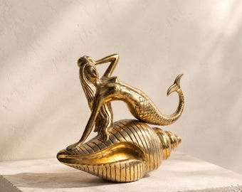 Mermaid Brass Sculpture, Mermaid Figure, Sea Life, Brass Statue, Home Decor, Room Decor, Ornament, Housewarming, Birthday Gift, Gift Idea