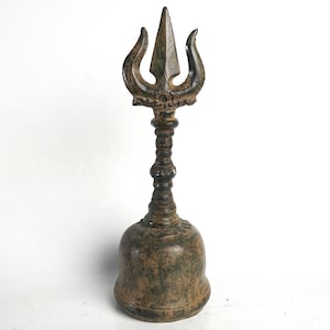 Genta Bell con Trisula, 7.8 "pulgada / 20 cm, Bell Bronze, Antique Bell, Vintage Genta, Brass, Ornament, Housewarming, Decoración del hogar