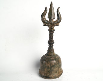 Genta Bell with Trisula , 7.8" inch / 20 Cm, Bell Bronze, Antique Bell, Vintage Genta, Brass, Ornament, Housewarming, Home Decor