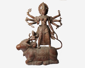 Large Mahakali Bronze Statue, Kalika Figure, Hindu Goddess, Durga Bronze, Antique Sculpture, Home Decor, Room Decor, Birthday Gift