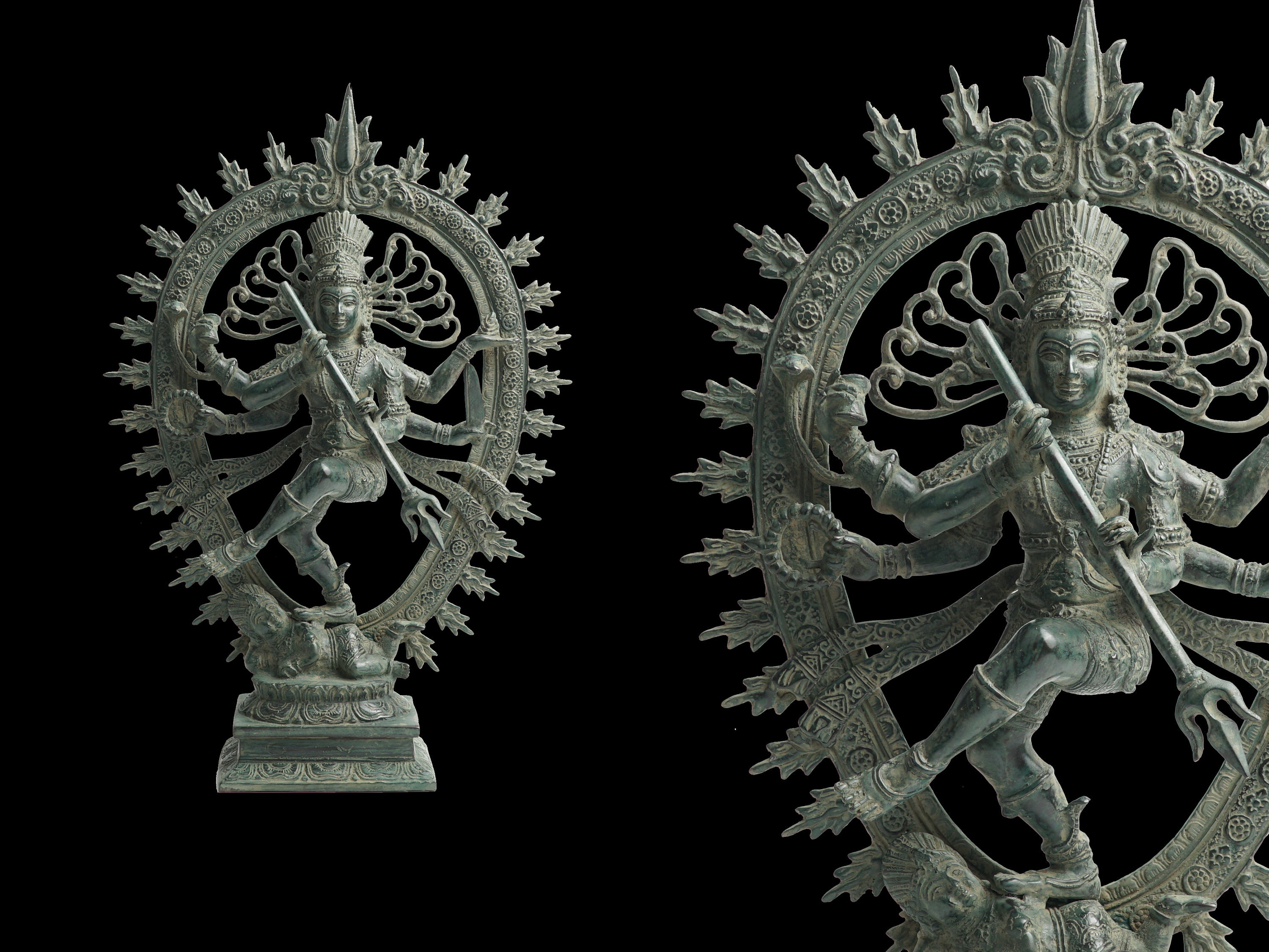 Mahakali Statue, Durga Sculpture, Goddess Kali Antique Hindu Dancing Shiva Nataraja, Home Decor 19 Inch